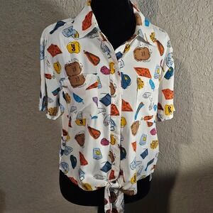 Disney Her Universe Zootopia Button Down Tie Front Shirt XS White Graphic Print